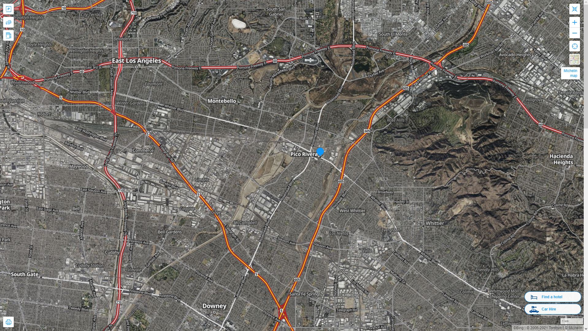 Pico Rivera California Highway and Road Map with Satellite View
